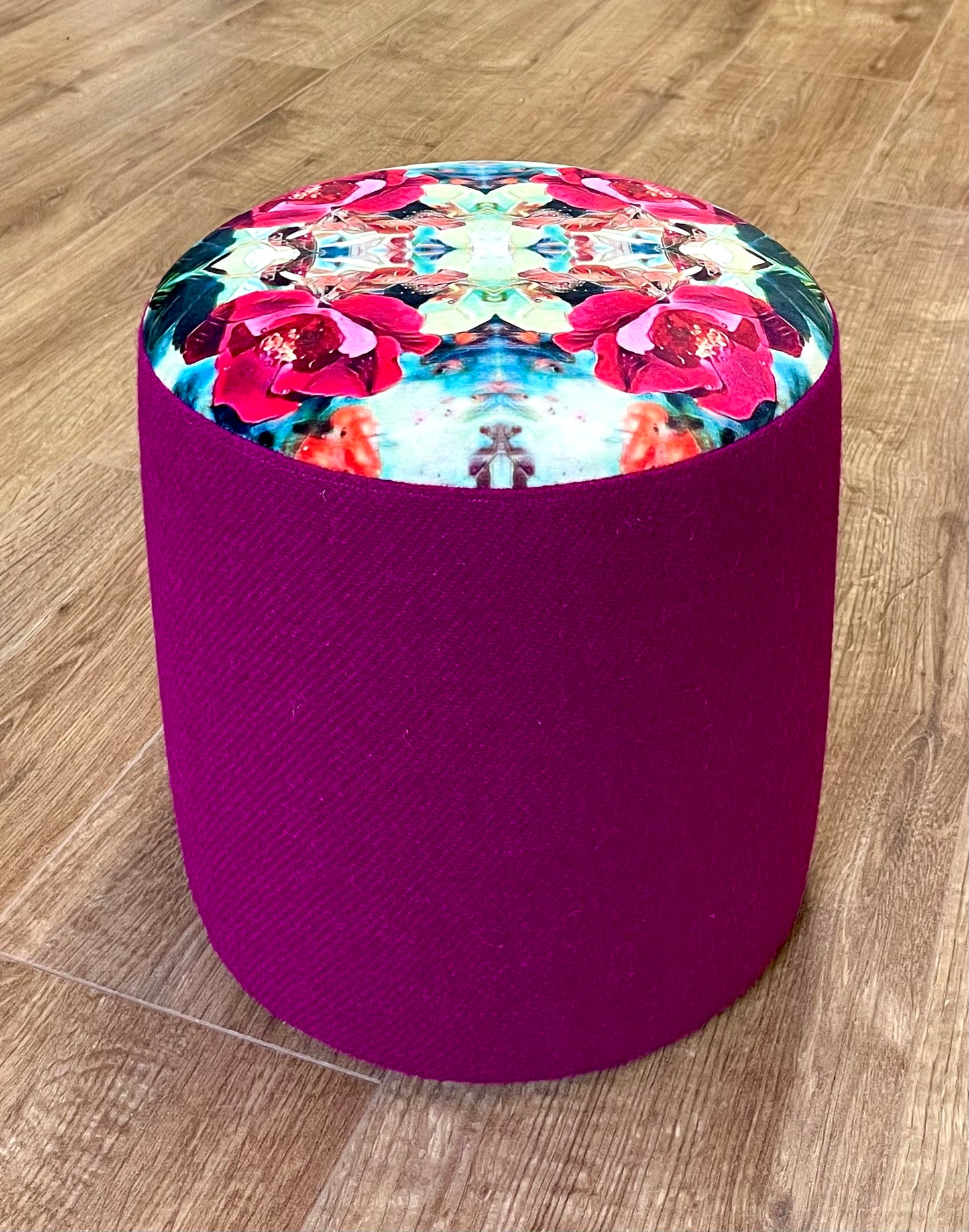 Red Rose Velvet and Fuchsia Harris Tweed Small Floating Footstool