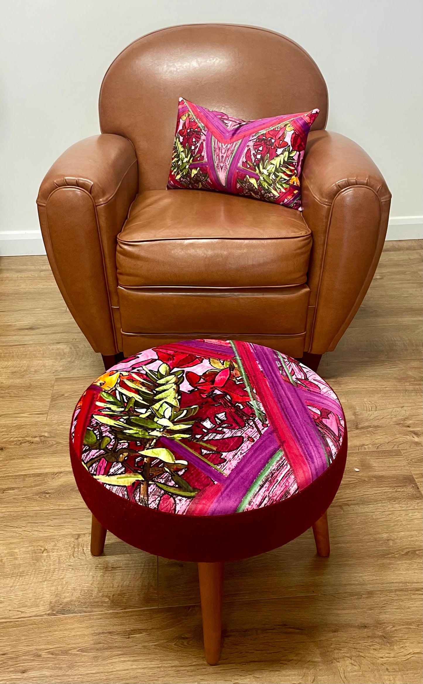 Geo Flower Velvet and Red Harris Tweed Oblong Cushion