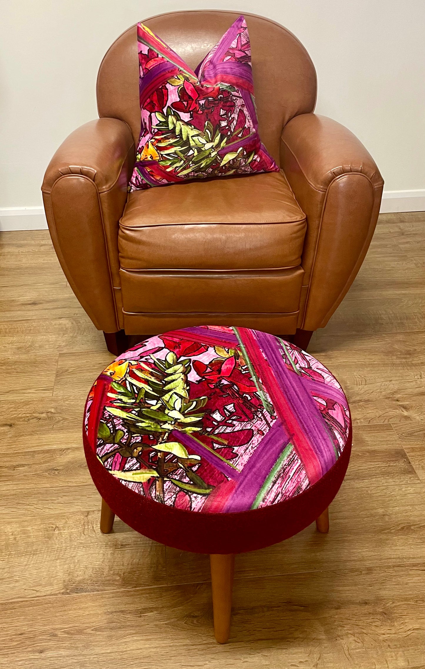 Geo Flower Velvet and Purple Harris Tweed Cushion 20”