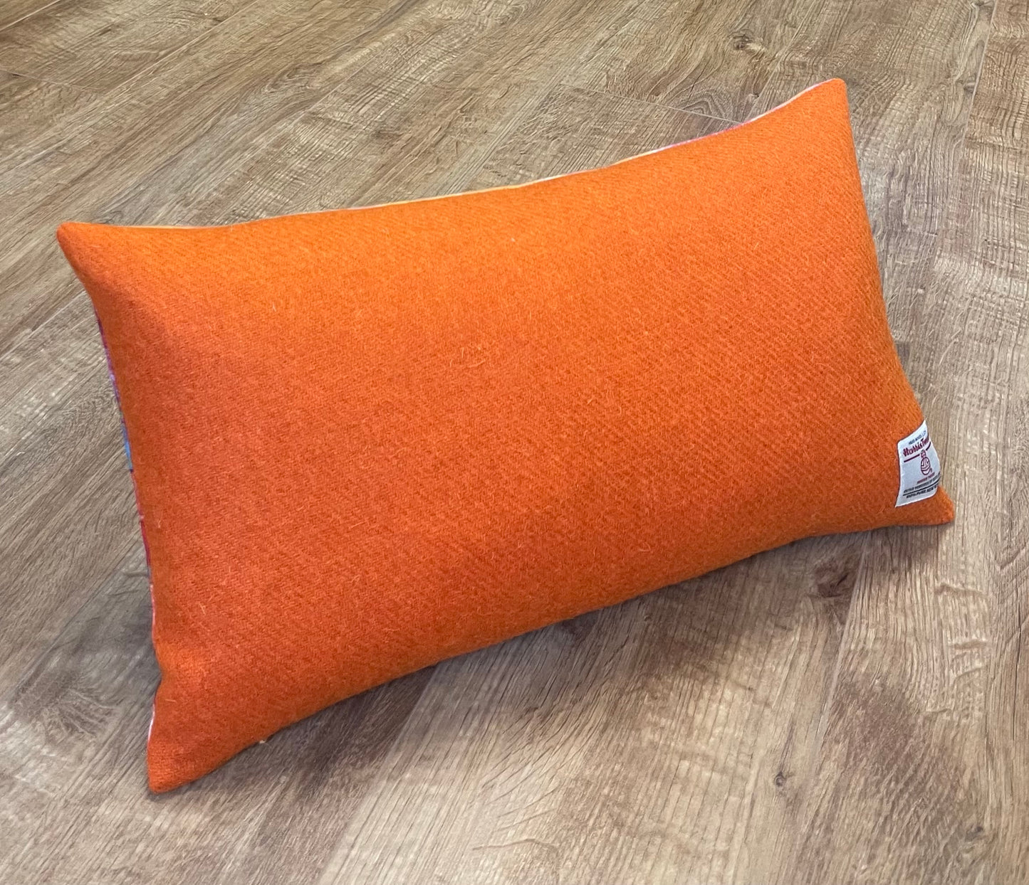 Blue River Velvet and Orange Harris Tweed Oblong Cushion