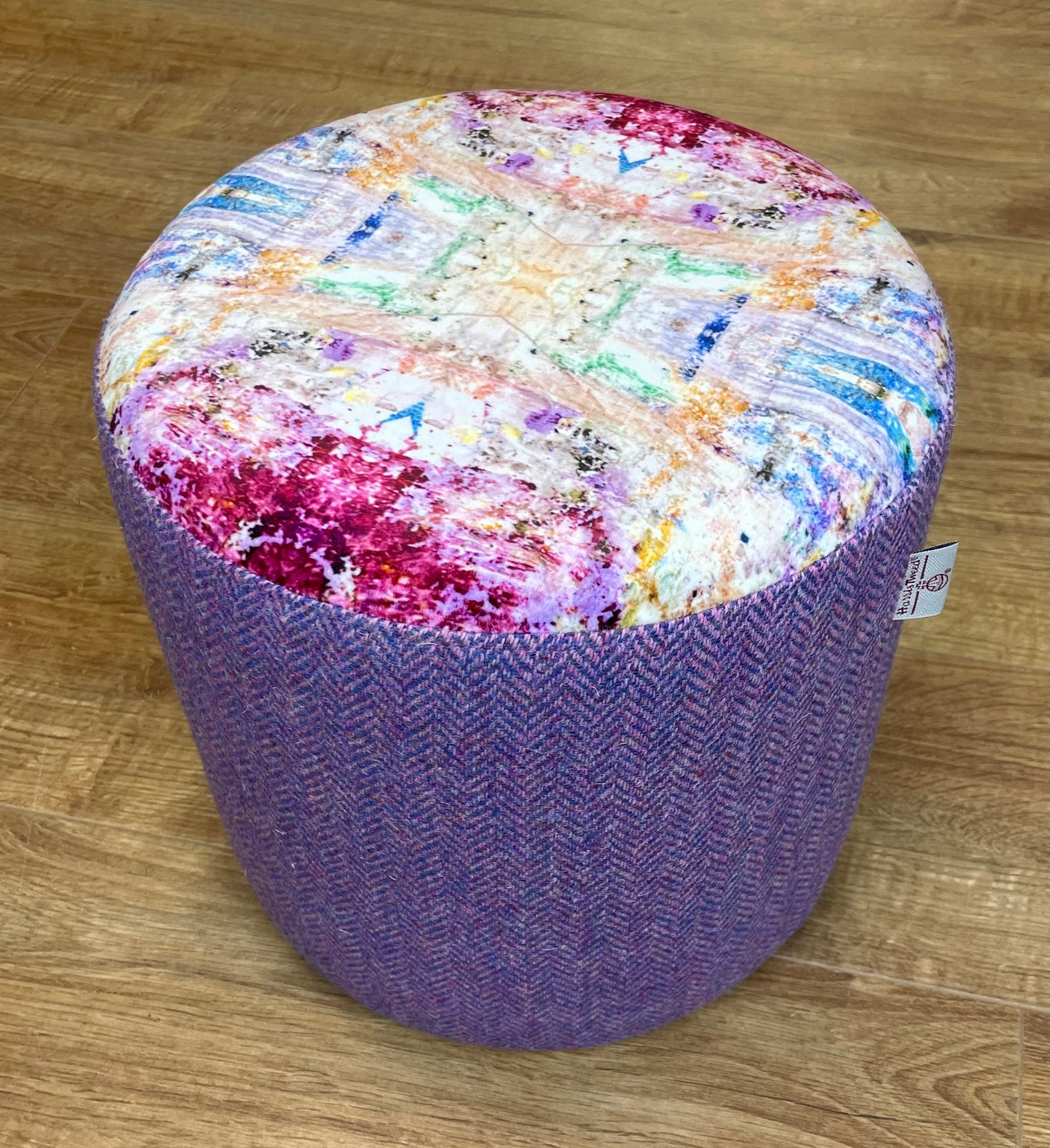 Paint Spray Velvet and Lilac Harris Tweed Small Floating Footstool