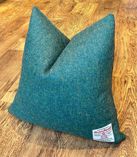 Green Harris Tweed Cushion 18”: Handmade