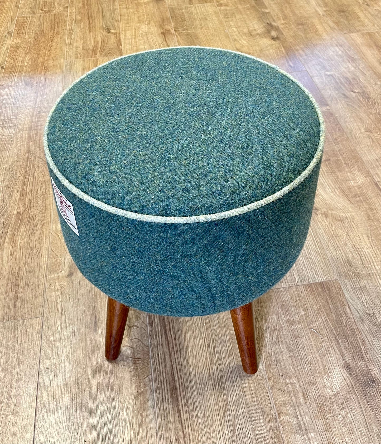 Deep Green Harris Tweed Footstool with Light Green Piping