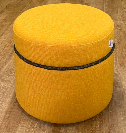 Yellow Harris Tweed Floating Footstool with Charcoal Piping Detail