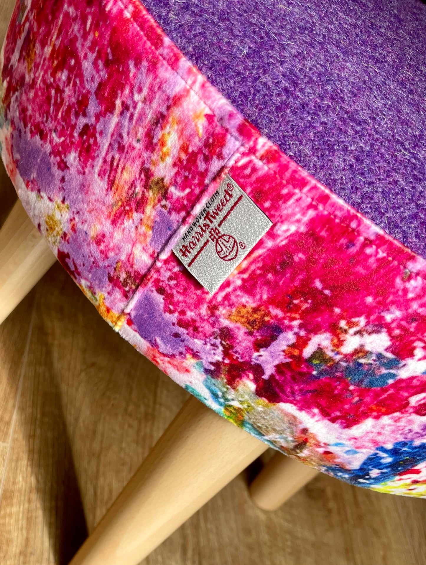 Paint Spray Velvet and Purple Harris Tweed Small Footstool