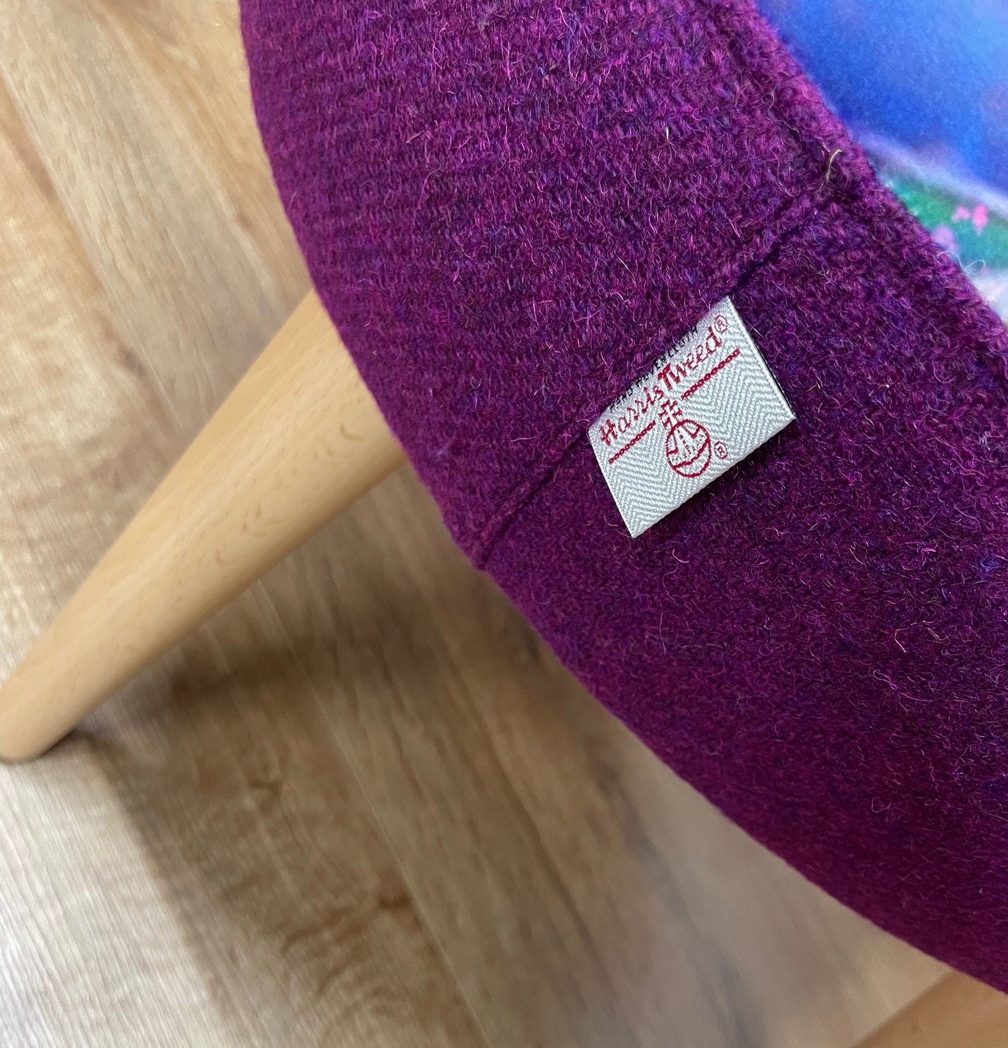 Arran Flower Velvet and Purple Harris Tweed Wide Round Footstool
