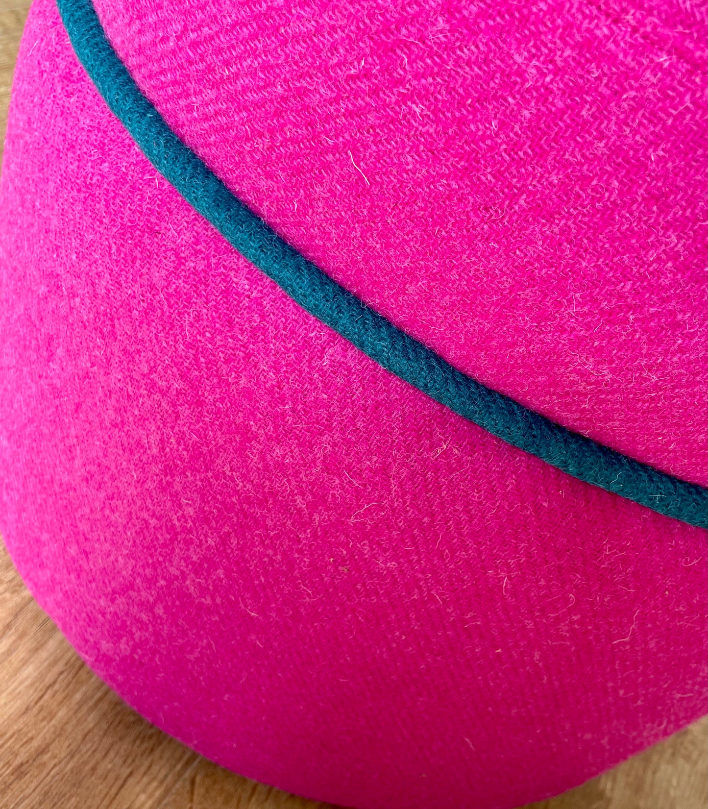 Bright Pink Harris Tweed Floating Footstool with Teal Trim Detail