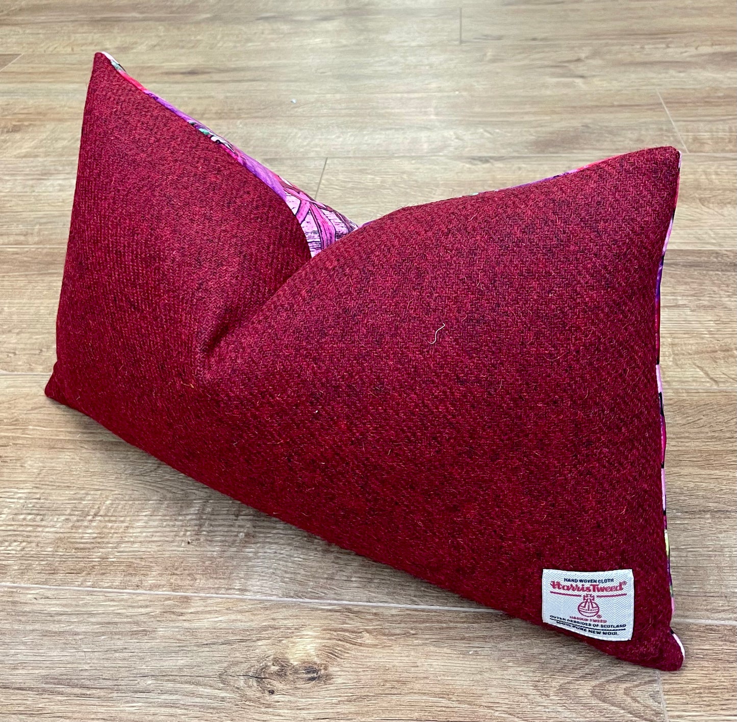 Geo Flower Velvet and Red Harris Tweed Oblong Cushion