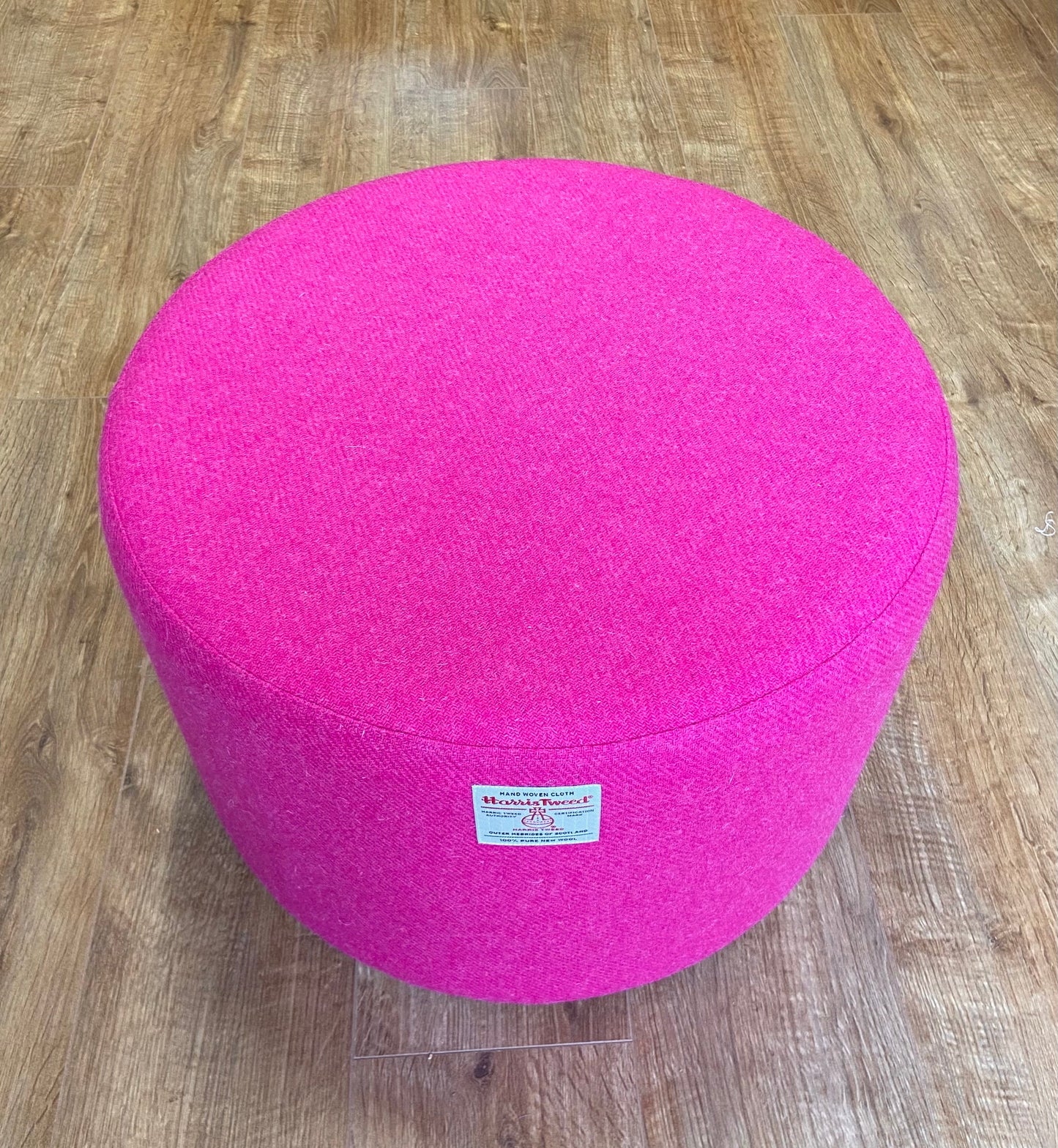 Large Floating Bright Pink Harris Tweed Footstool